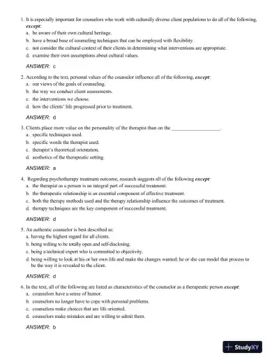 Test Bank For Theory and Practice of Counseling and Psychotherapy, 10th Edition - Page 8 preview image