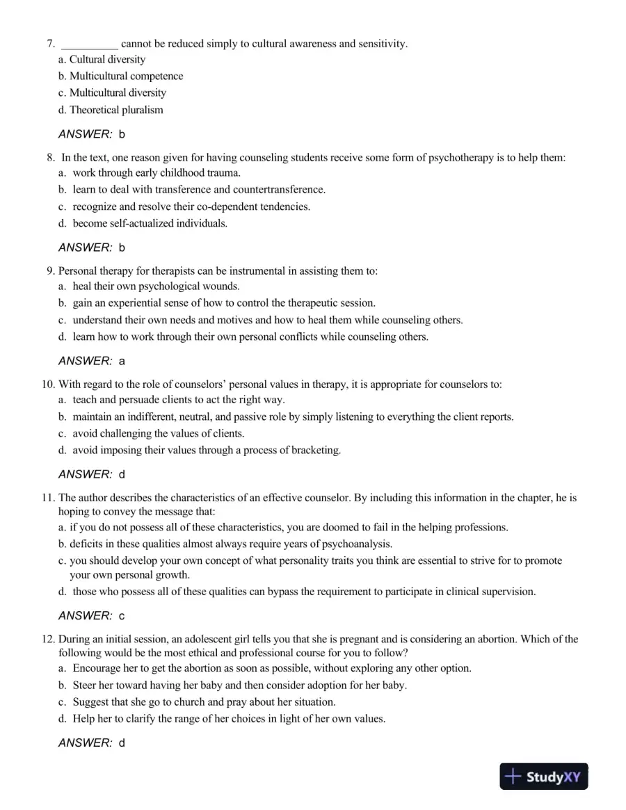 Test Bank For Theory and Practice of Counseling and Psychotherapy, 10th Edition, page 9