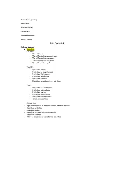 Fairy Tale Analysis 3 little pigs - Page 1 preview image