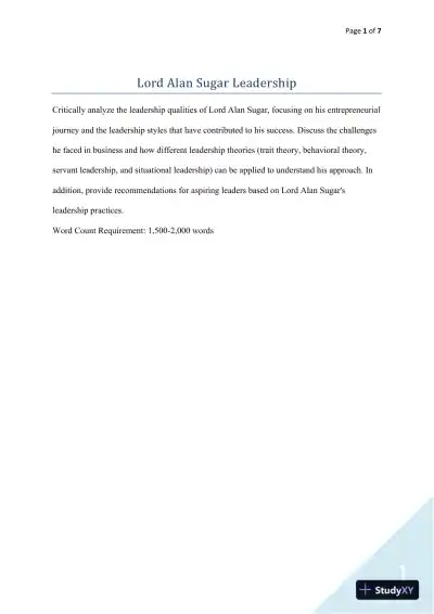 Analyzing Lord Alan Sugar's Leadership: A Critical Evaluation of His Entrepreneurial Journey and Leadership Styles - Page 1 preview image