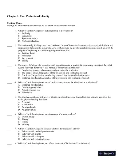 Advancing Your Career: Concepts in Professional Nursing 5th Edition Test Bank - Page 1 preview image