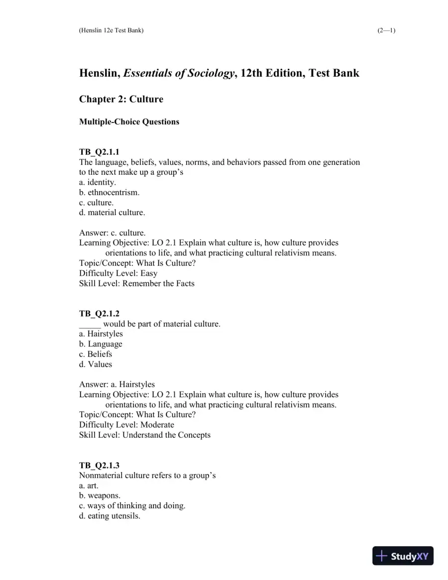 Test Bank For Essentials of Sociology 12th Edition Test Bank, page 24