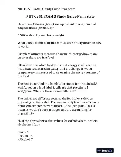 NUTR 251 Exam 3 Study Guide Penn State - Page 1 preview image