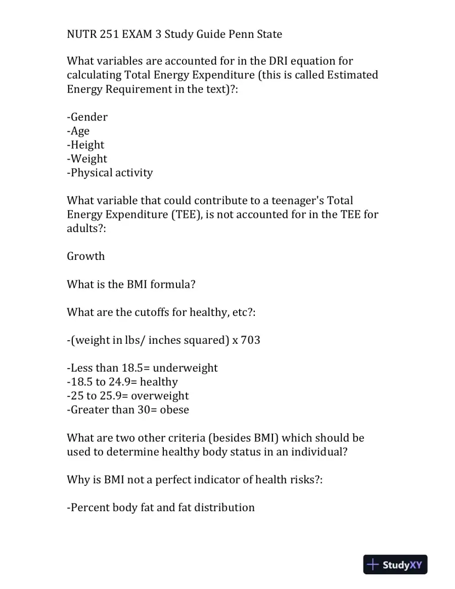 NUTR 251 Exam 3 Study Guide Penn State, page 6