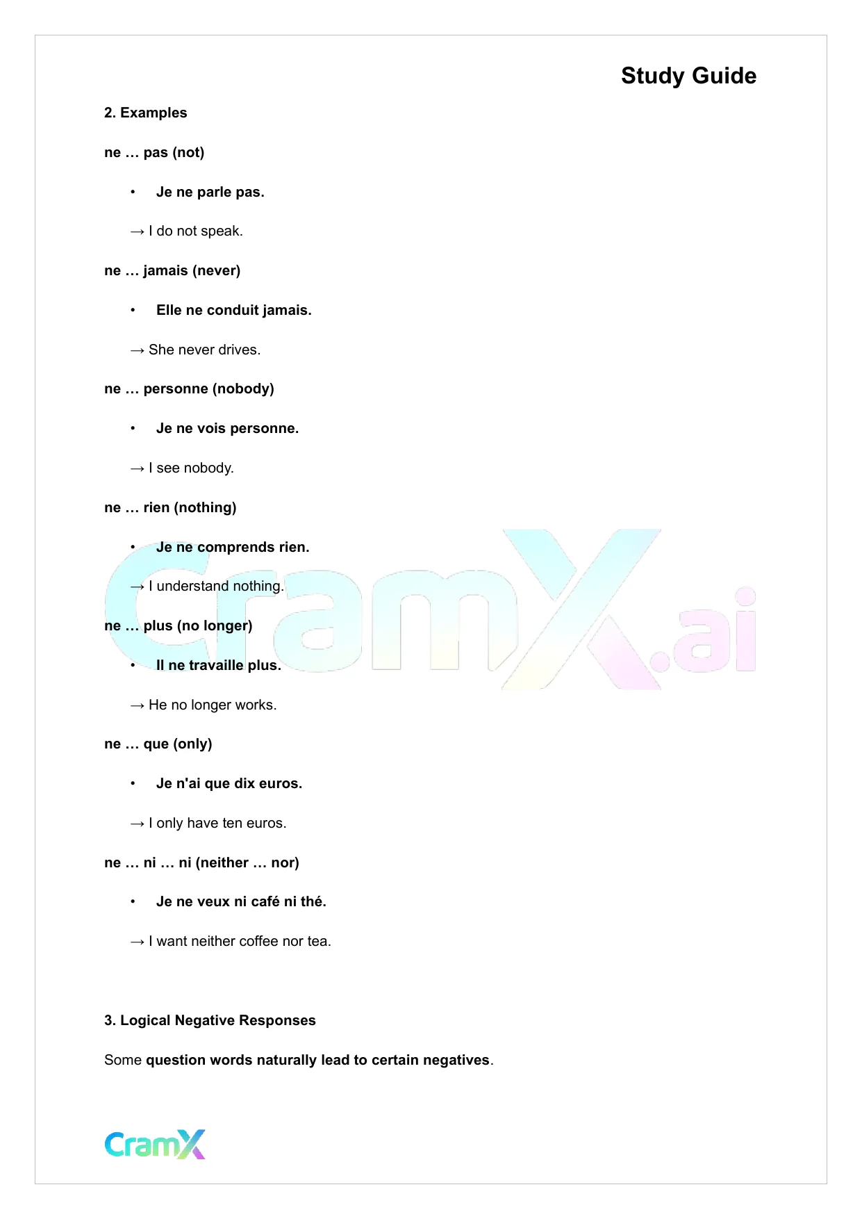 French I - Negation - Page 2 preview image