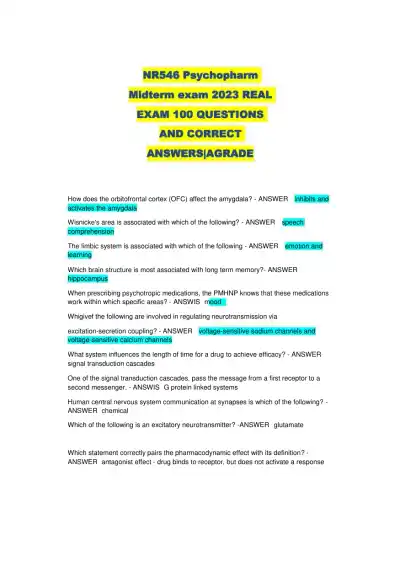 2023 NR546 Psychopharmacology Midterm Real Exam With Answers (50 Solved Questions) - Page 1 preview image
