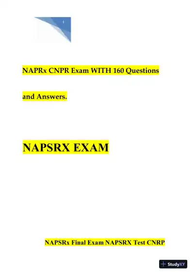NAPSRX Pharmacology CNPR Final Exam With Answers (160 Solved Questions) - Page 1 preview image