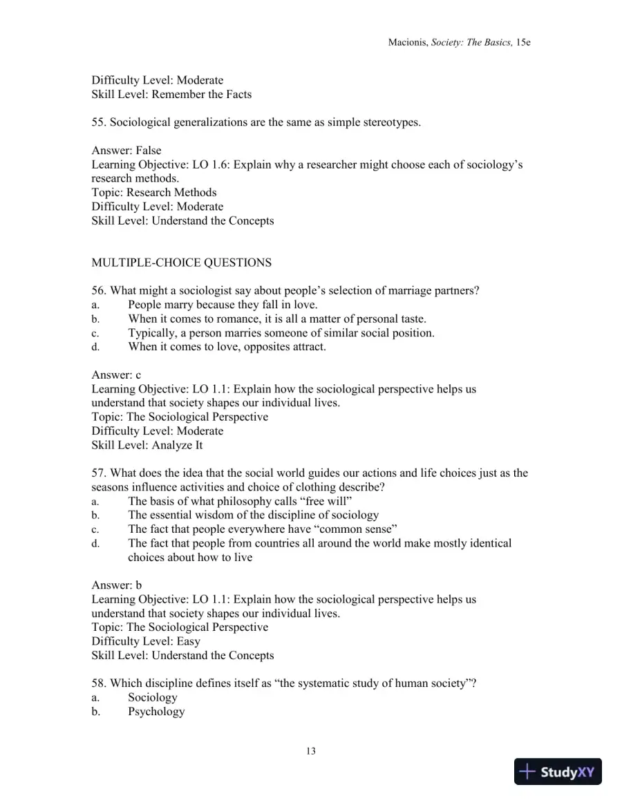Test Bank for Society: The Basics, 15th Edition, page 16