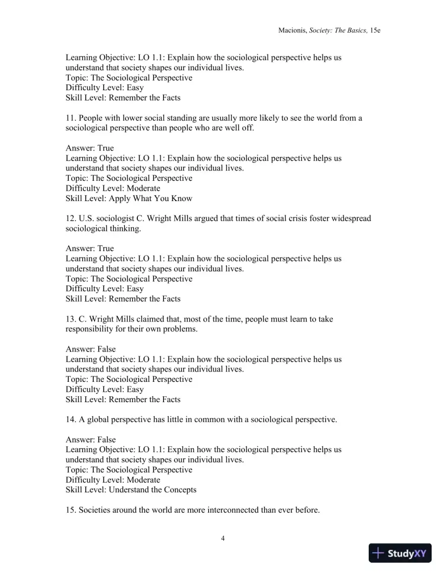 Test Bank for Society: The Basics, 15th Edition, page 7