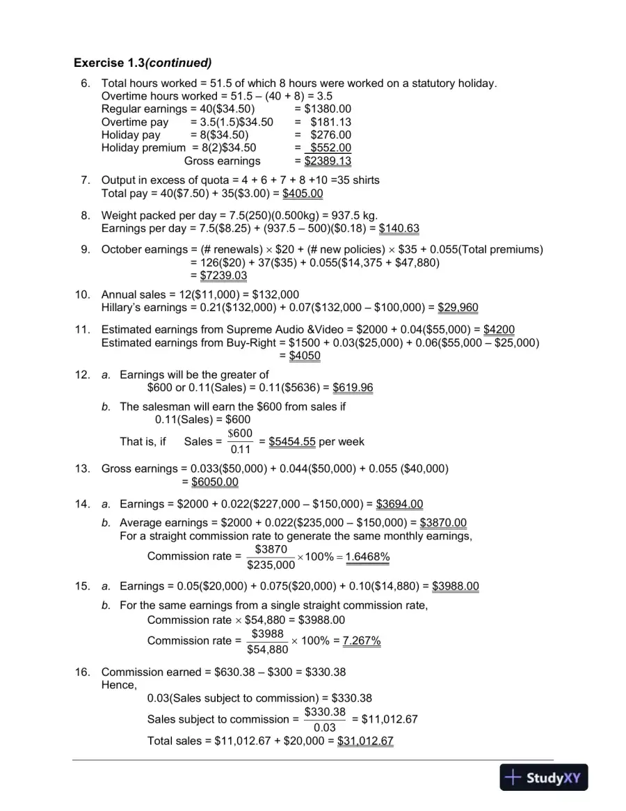 Fundamentals Of Business Mathematics In Canada, First Canadian Edition Solution Manual, page 8