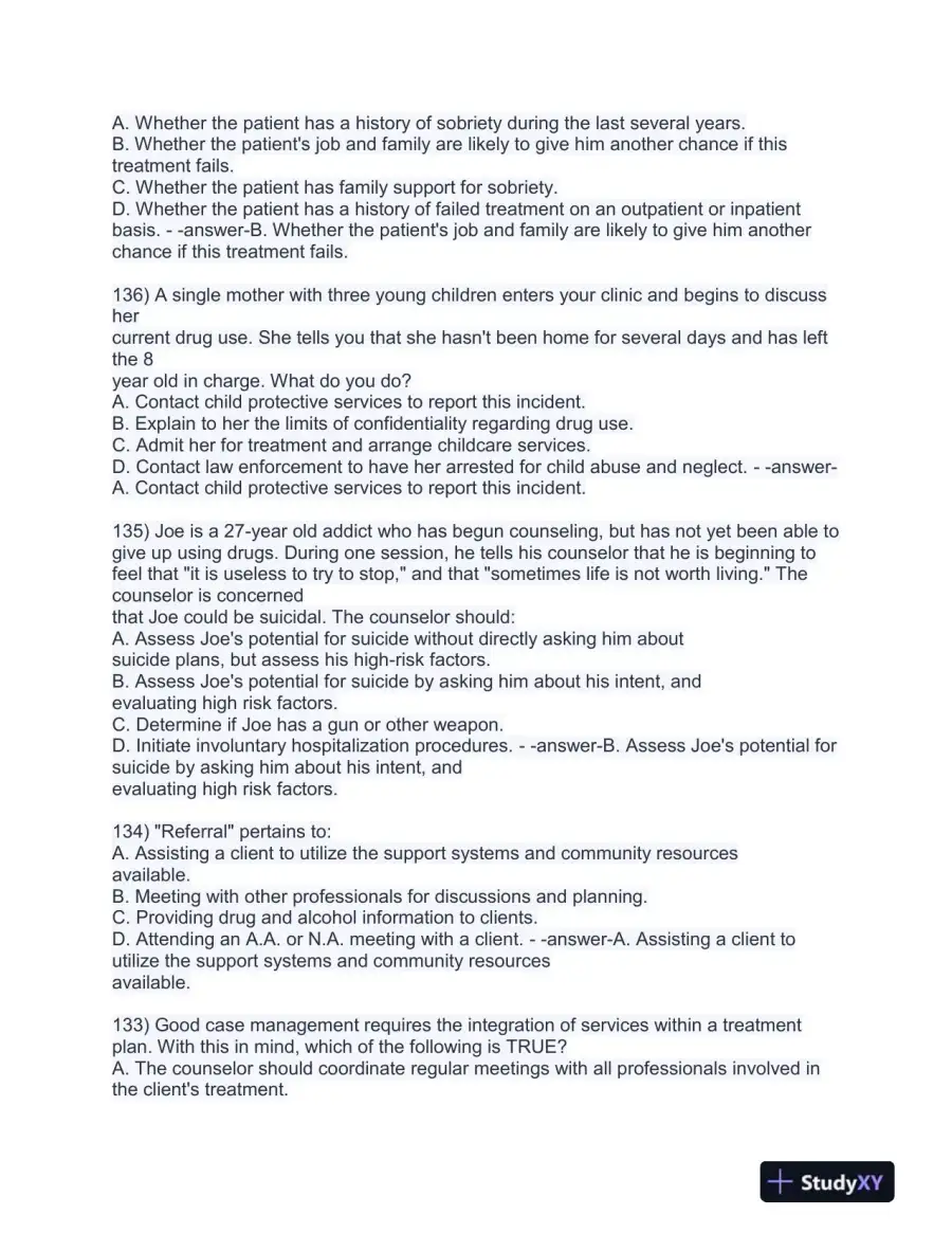 2023-2024 CADC/CDAC Certified Alcohol and Drug Counselor Pre-Test Exam With Answers (199 Solved Questions), page 10