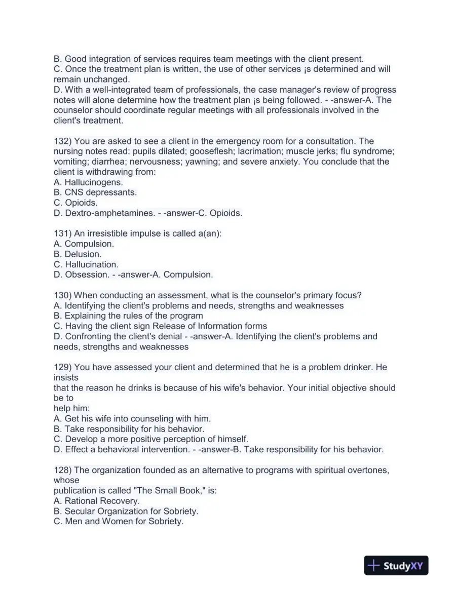 2023-2024 CADC/CDAC Certified Alcohol and Drug Counselor Pre-Test Exam With Answers (199 Solved Questions), page 11