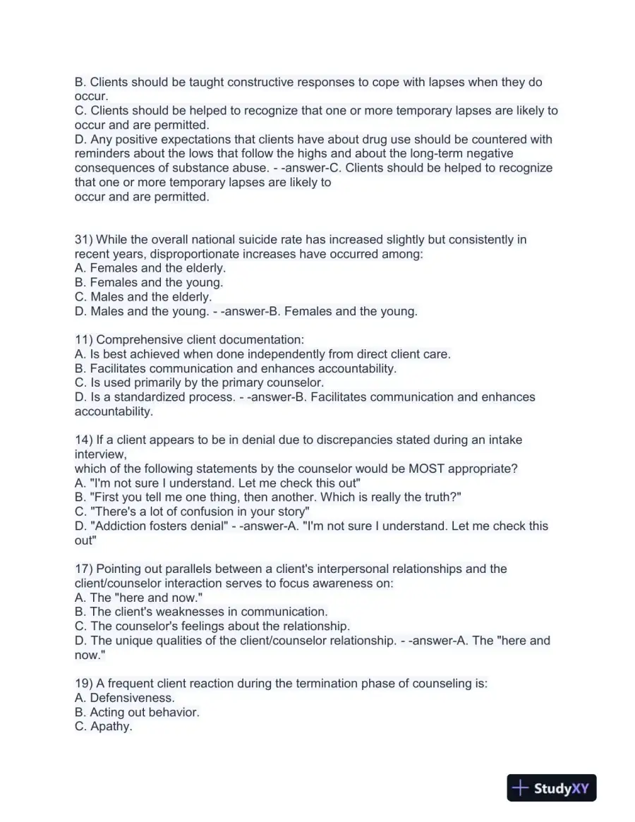 2023-2024 CADC/CDAC Certified Alcohol and Drug Counselor Pre-Test Exam With Answers (199 Solved Questions), page 5