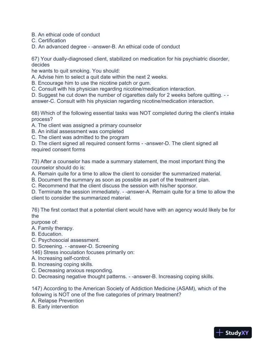 2023-2024 CADC/CDAC Certified Alcohol and Drug Counselor Pre-Test Exam With Answers (199 Solved Questions), page 7