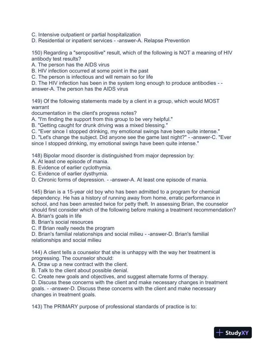 2023-2024 CADC/CDAC Certified Alcohol and Drug Counselor Pre-Test Exam With Answers (199 Solved Questions), page 8