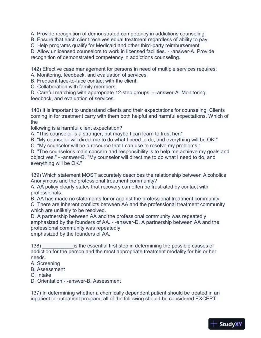 2023-2024 CADC/CDAC Certified Alcohol and Drug Counselor Pre-Test Exam With Answers (199 Solved Questions), page 9