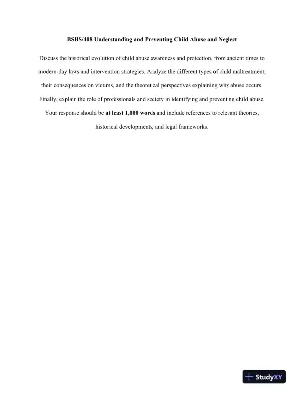 BSHS/408 Understanding and Preventing Child Abuse and Neglect - Page 1 preview image