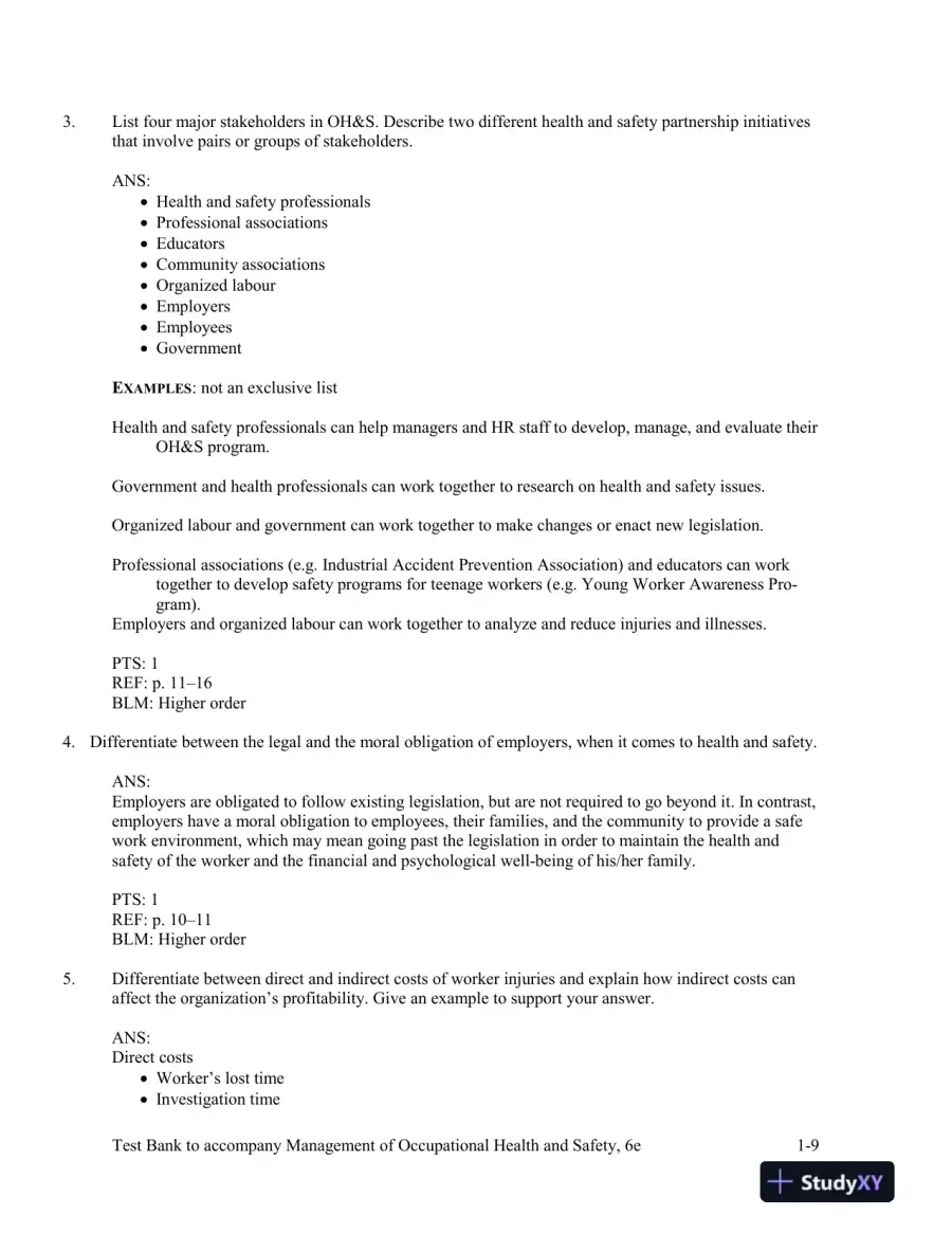 Management Of Occupational Health And Safety, 5th Edition Test Bank, page 10