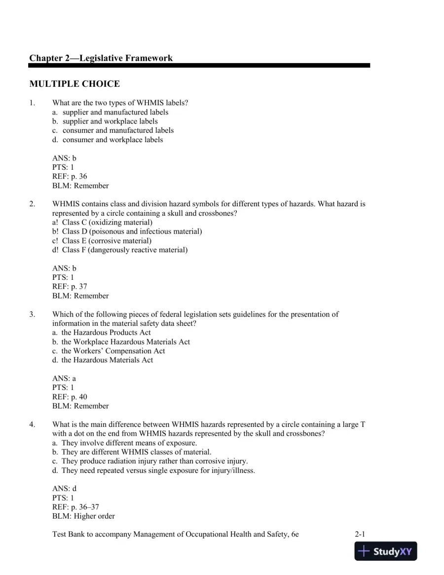 Management Of Occupational Health And Safety, 5th Edition Test Bank, page 12