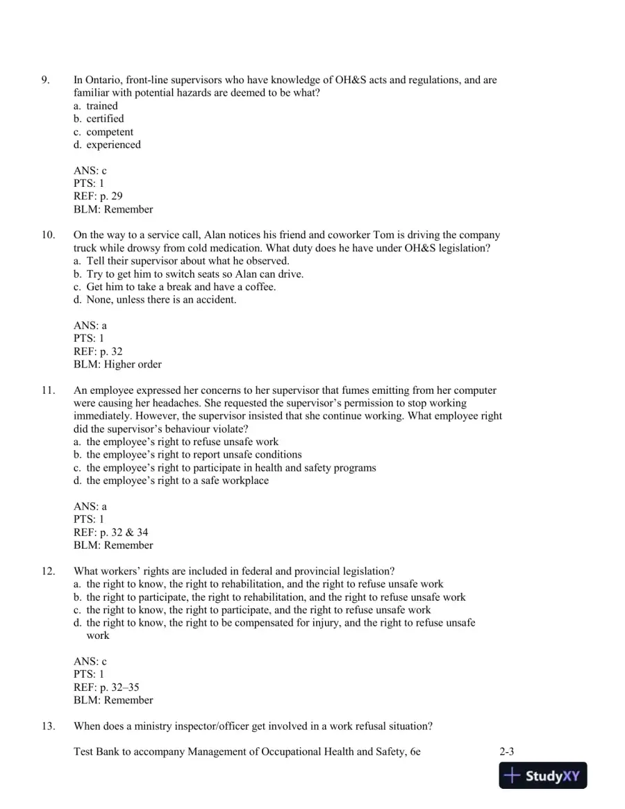 Management Of Occupational Health And Safety, 5th Edition Test Bank, page 14