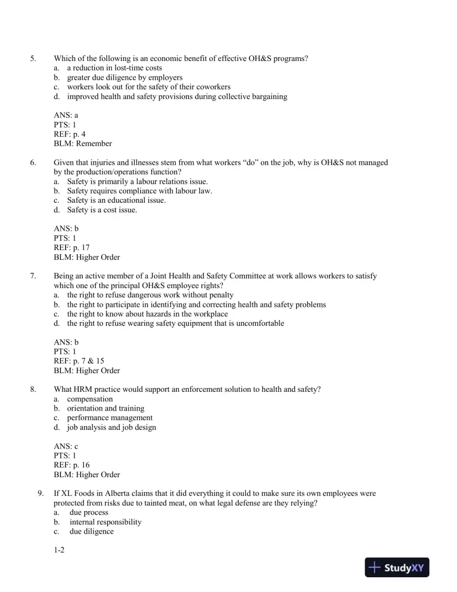 Management Of Occupational Health And Safety, 5th Edition Test Bank, page 3