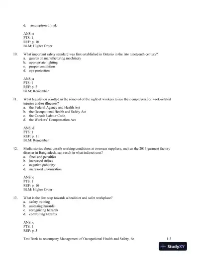 Management Of Occupational Health And Safety, 5th Edition Test Bank - Page 4 preview image