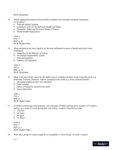 Management Of Occupational Health And Safety, 5th Edition Test Bank - Page 5 preview image