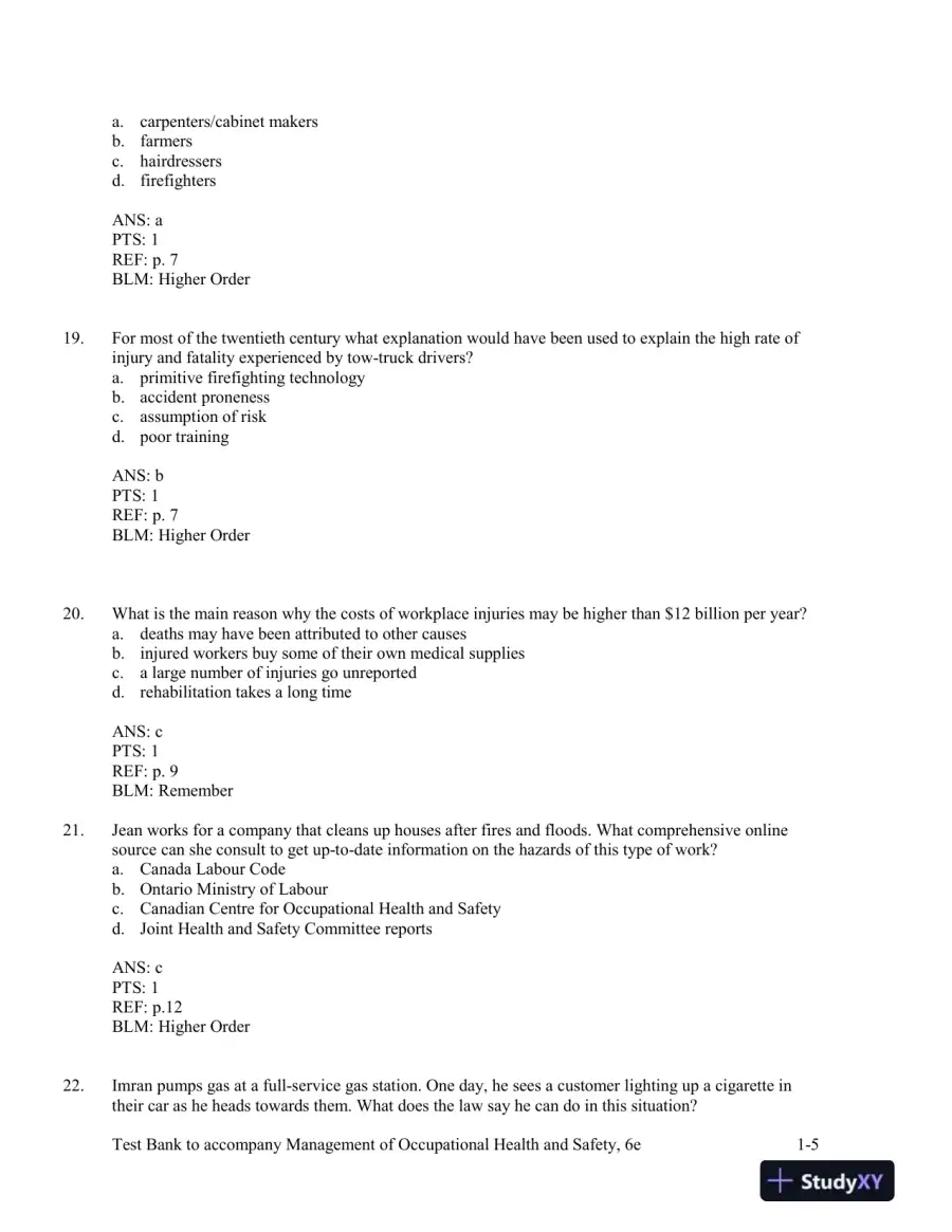 Management Of Occupational Health And Safety, 5th Edition Test Bank, page 6