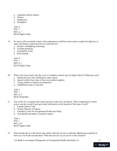 Management Of Occupational Health And Safety, 5th Edition Test Bank - Page 6 preview image