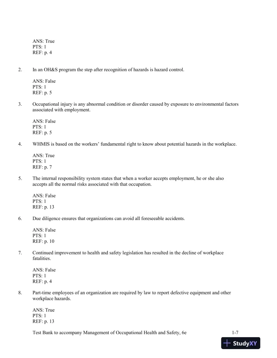 Management Of Occupational Health And Safety, 5th Edition Test Bank, page 8