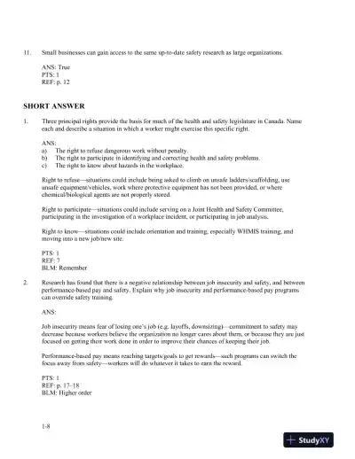 Management Of Occupational Health And Safety, 5th Edition Test Bank - Page 9 preview image