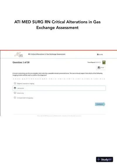 ATI RN Medical Surgical Critical Alterations in Gas Exchange Assessment With Answers (25 Solved Questions) - Page 1 preview image