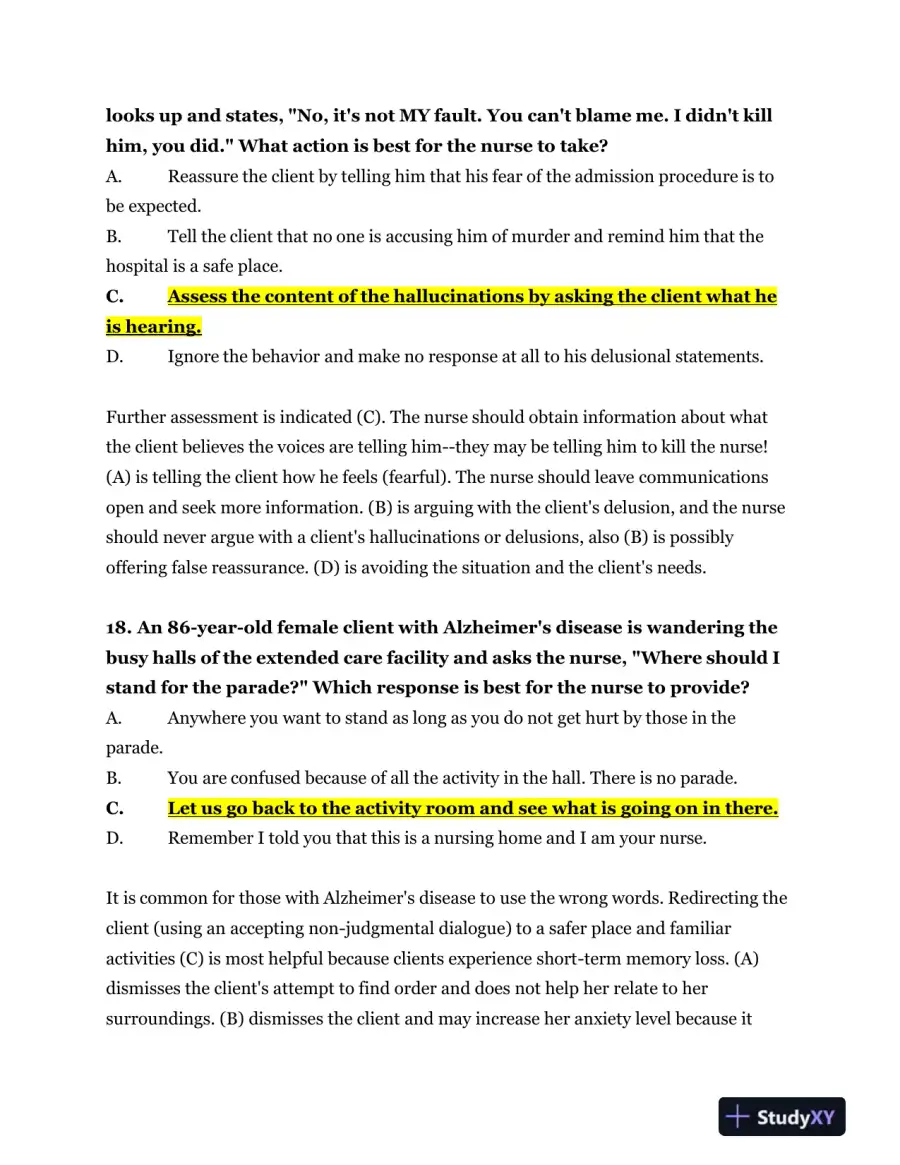 2023-2024 NR326 HESI Mental Health Real Exam With Answers (75 Solved Questions), page 10