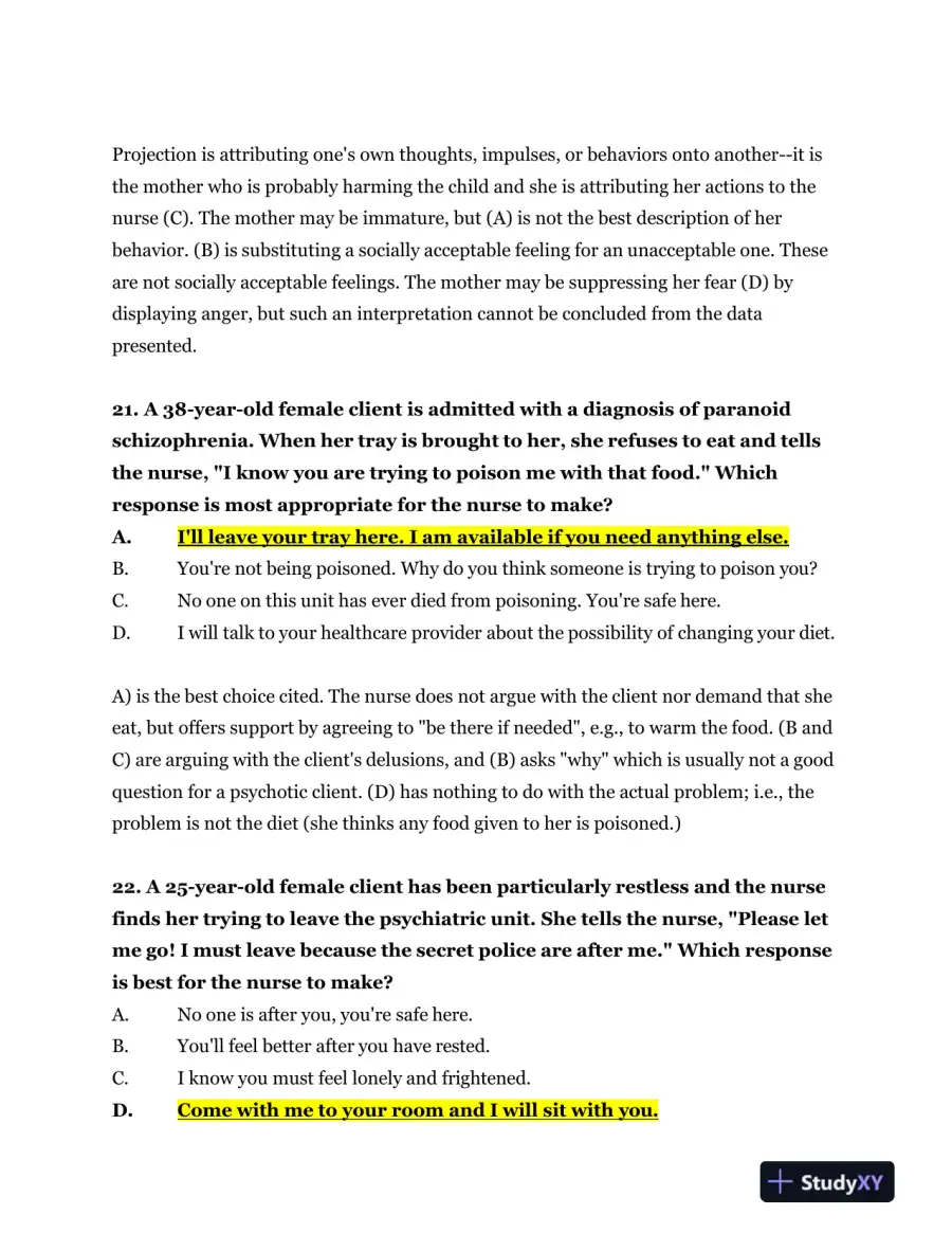 2023-2024 NR326 HESI Mental Health Real Exam With Answers (75 Solved Questions), page 12