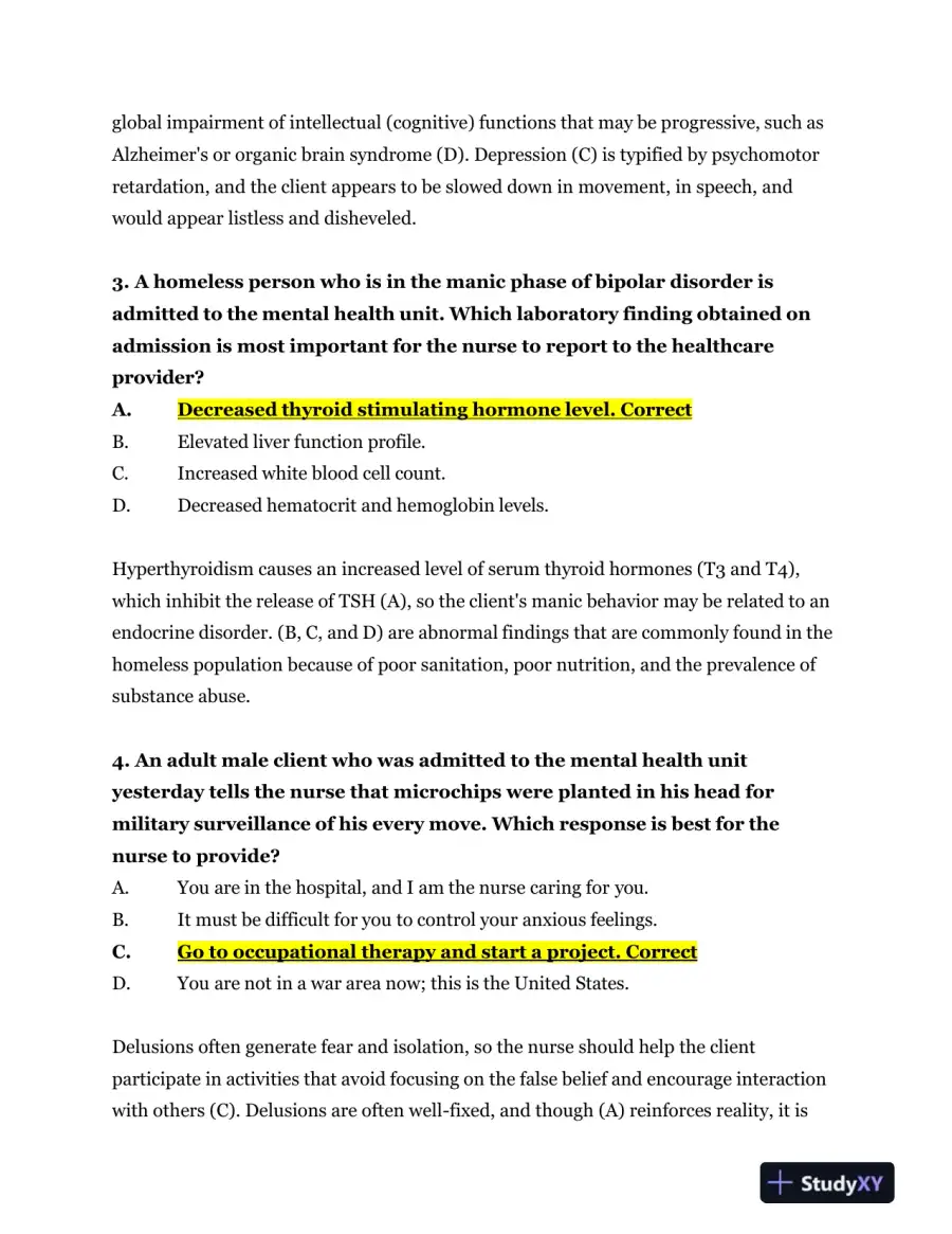 2023-2024 NR326 HESI Mental Health Real Exam With Answers (75 Solved Questions), page 3