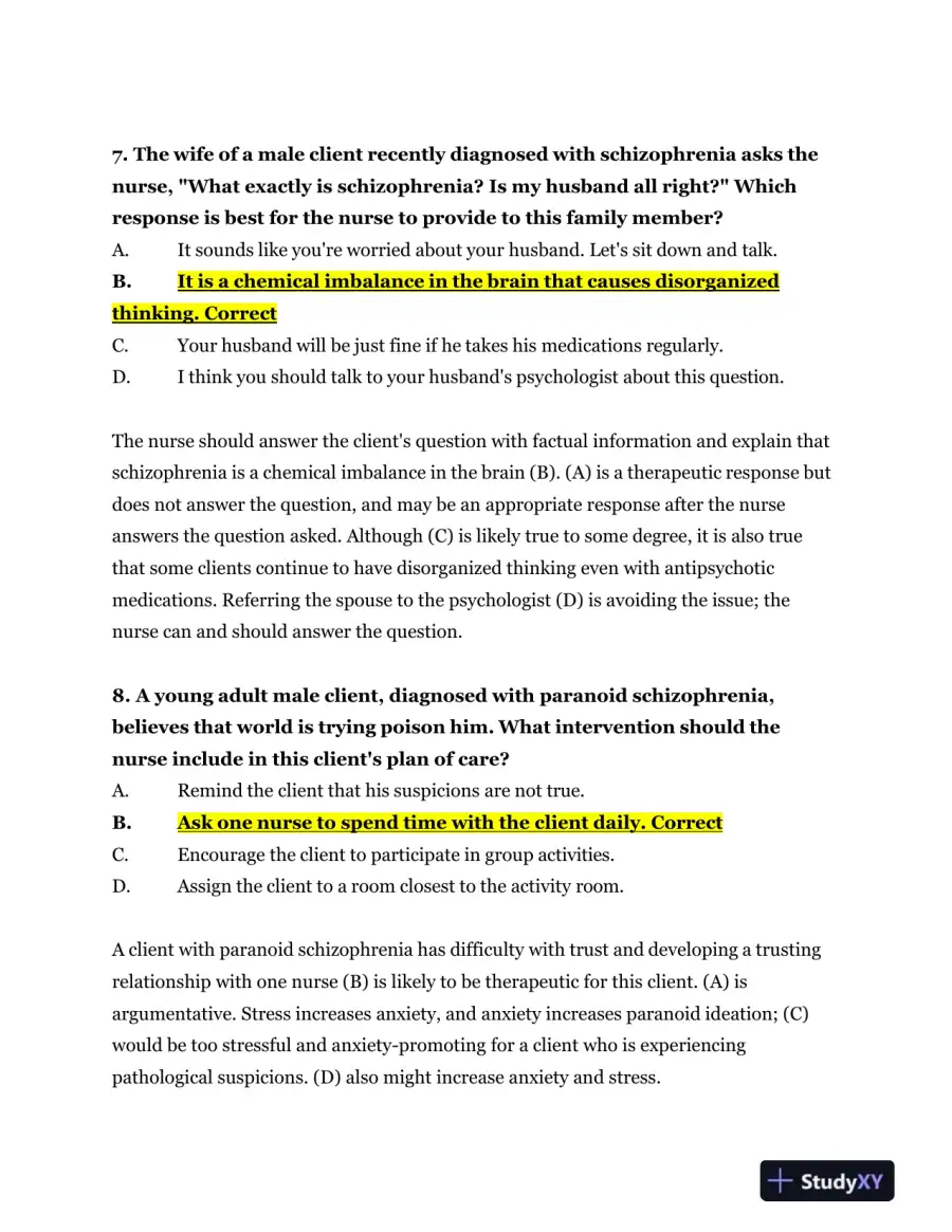 2023-2024 NR326 HESI Mental Health Real Exam With Answers (75 Solved Questions), page 5
