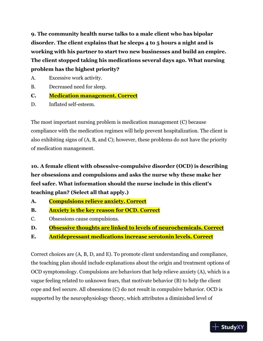 2023-2024 NR326 HESI Mental Health Real Exam With Answers (75 Solved Questions), page 6