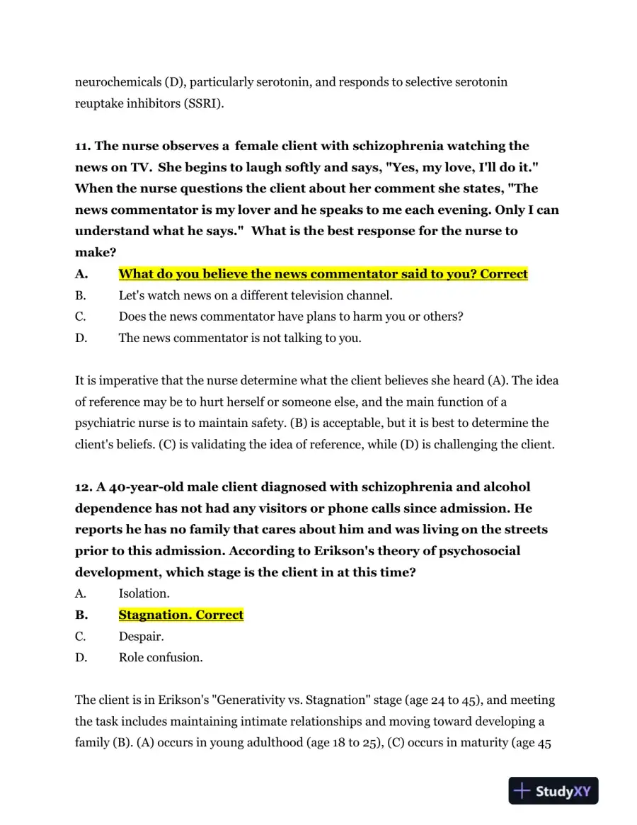 2023-2024 NR326 HESI Mental Health Real Exam With Answers (75 Solved Questions), page 7