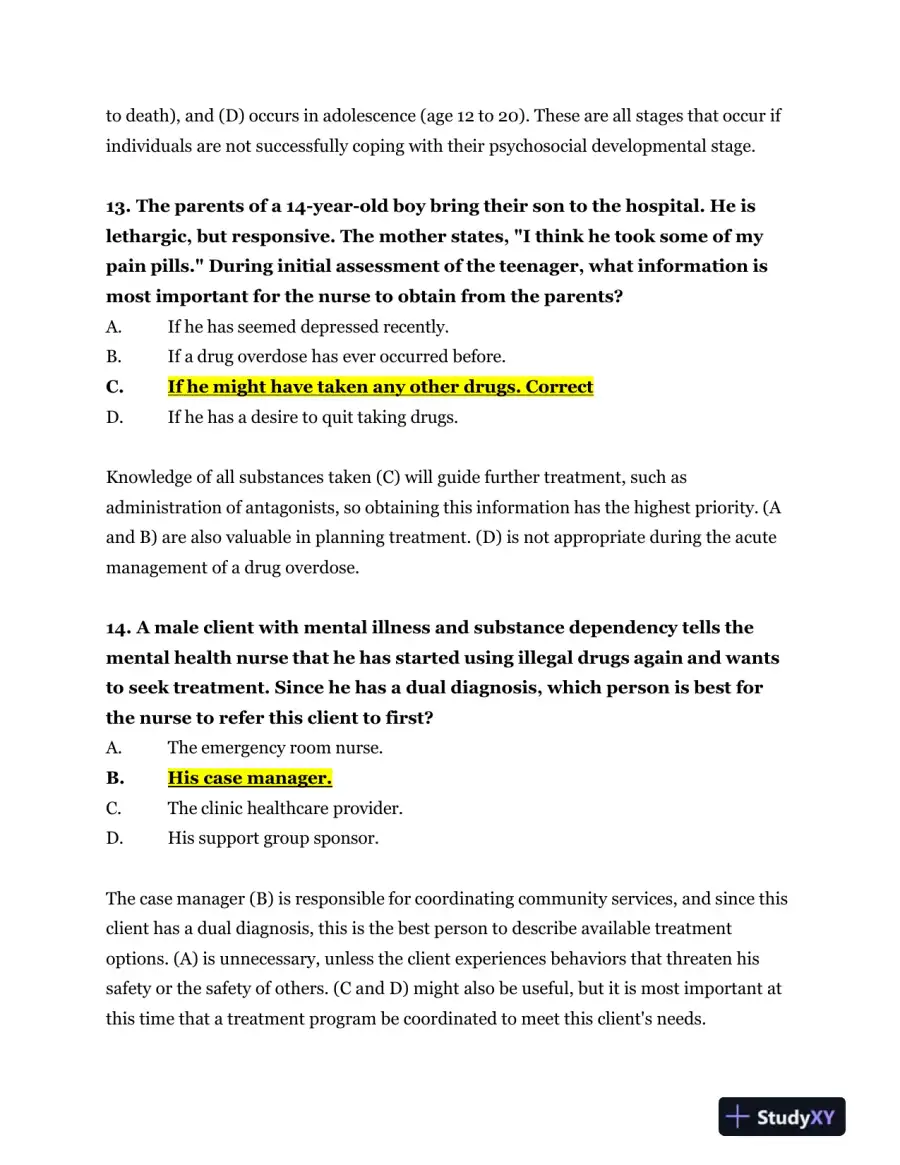 2023-2024 NR326 HESI Mental Health Real Exam With Answers (75 Solved Questions), page 8