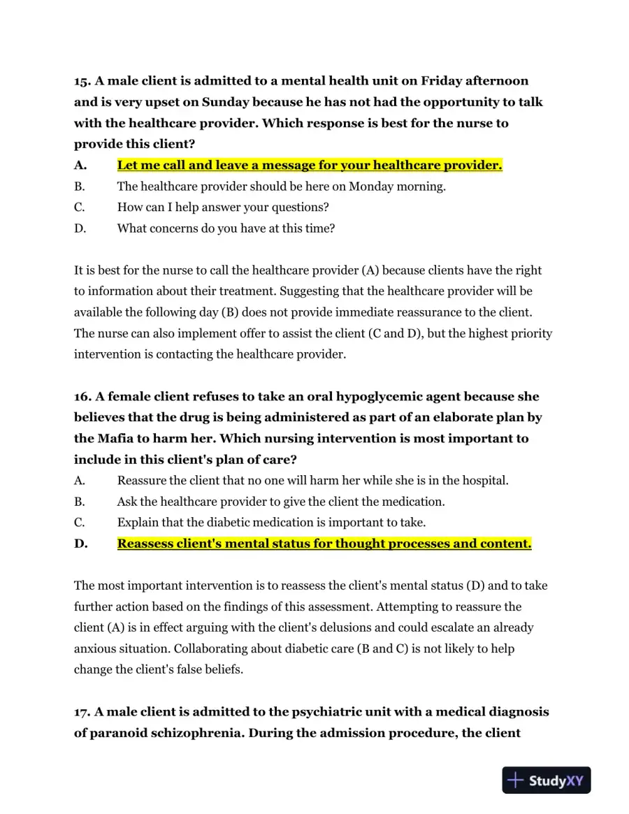 2023-2024 NR326 HESI Mental Health Real Exam With Answers (75 Solved Questions), page 9