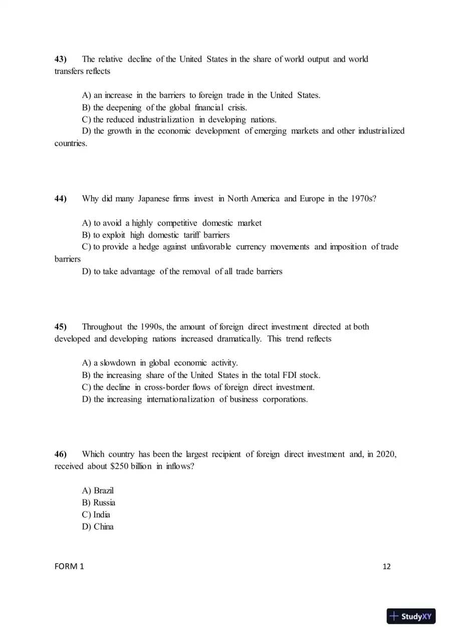 Test Bank for ISE International Business: Competing in the Global Marketplace, 14th Edition (Chapters 1-10), page 15