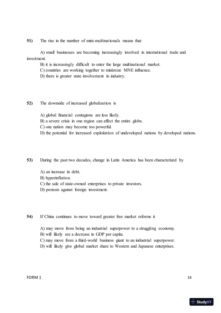 Test Bank for ISE International Business: Competing in the Global Marketplace, 14th Edition (Chapters 1-10), page 17