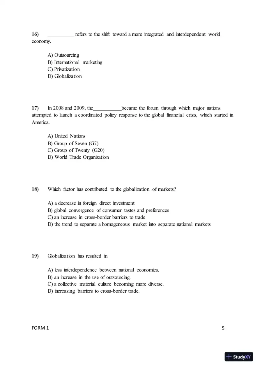 Test Bank for ISE International Business: Competing in the Global Marketplace, 14th Edition (Chapters 1-10), page 8