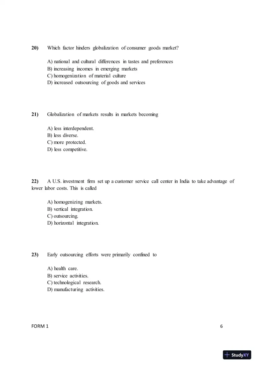Test Bank for ISE International Business: Competing in the Global Marketplace, 14th Edition (Chapters 1-10), page 9
