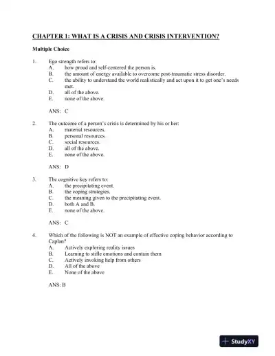 A Guide to Crisis Intervention 5th Edition Test Bank - Page 1 preview image