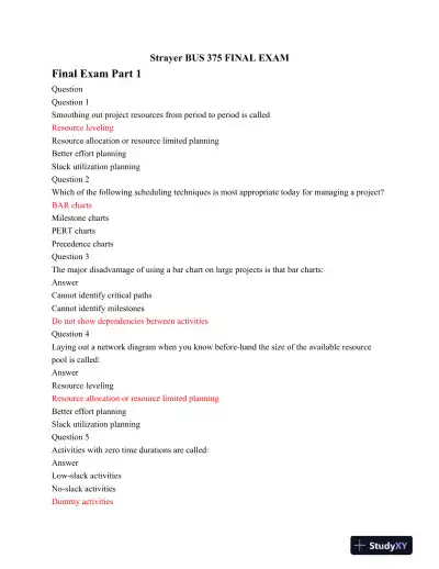 Strayer BUS 375 Final Exam - Page 1 preview image