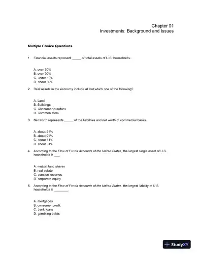 Test Bank For Essentials Of Investments, 9th Edition - Page 1 preview image