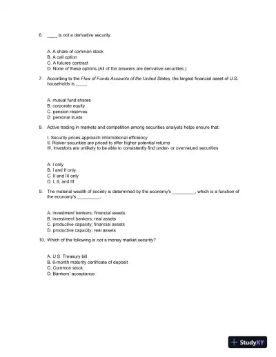 Test Bank For Essentials Of Investments, 9th Edition - Page 3 preview image
