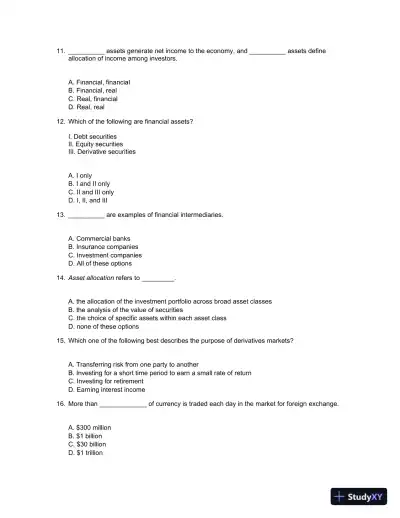 Test Bank For Essentials Of Investments, 9th Edition - Page 4 preview image
