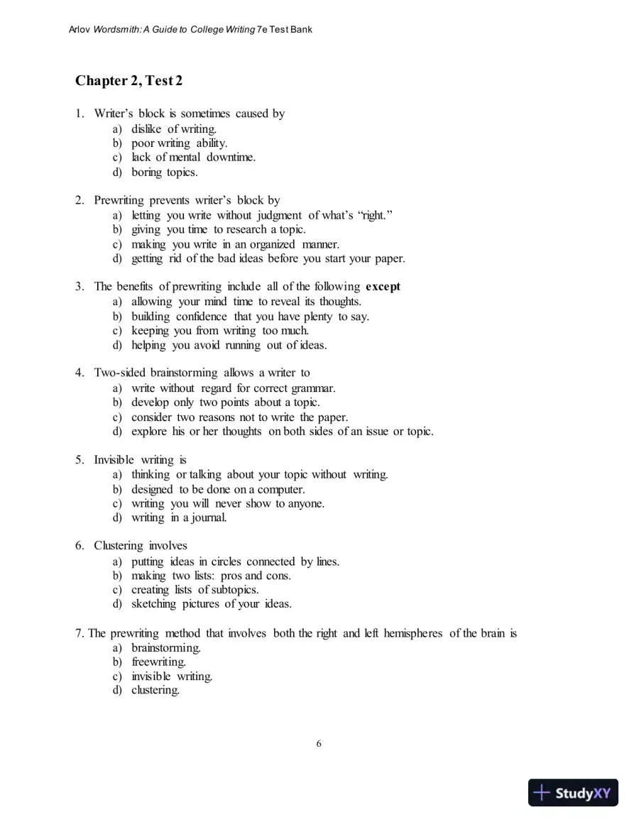 Test Bank for Wordsmith: A Guide to College Writing, 7th Edition, page 10